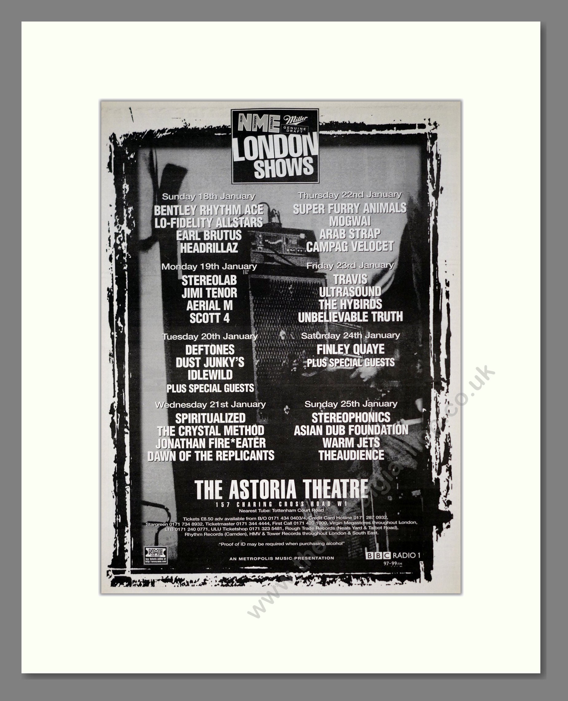 NME London Shows - Astoria Theatre. Vintage Advert 1997 (ref AD20028)