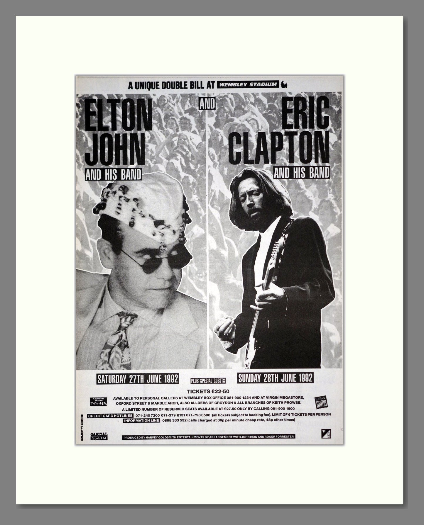 Elton John / Eric Clapton - Live At Wembley. Vintage Advert 1991 (ref AD20032)