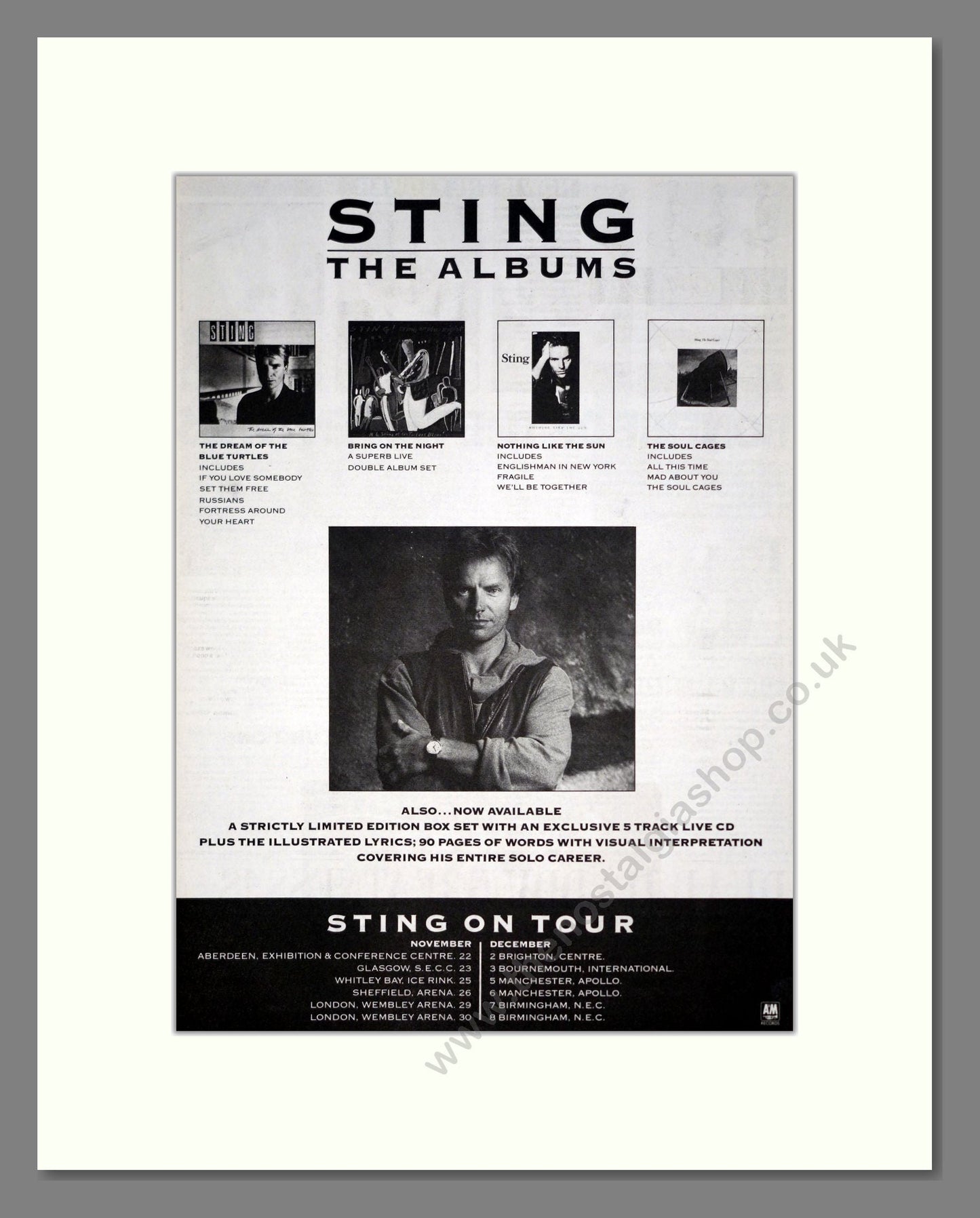 Sting - Various Albums. Vintage Advert 1991 (ref AD20034)