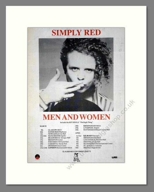 Simply Red - Men And Women UK Tour. Vintage Advert 1987 (ref AD20082)