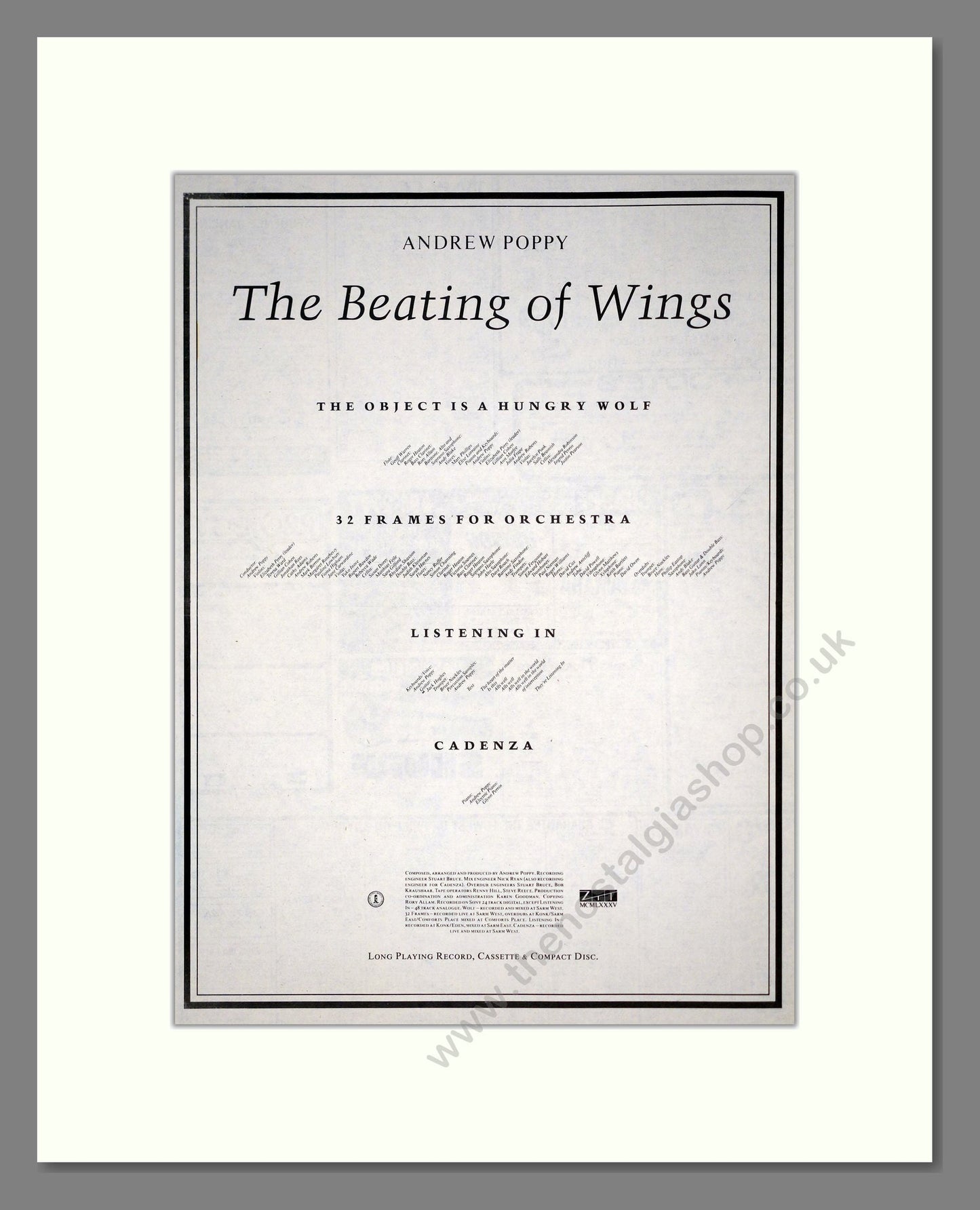 Andrew Poppy - The Beating Of Wings. Vintage Advert 1985 (ref AD20097)