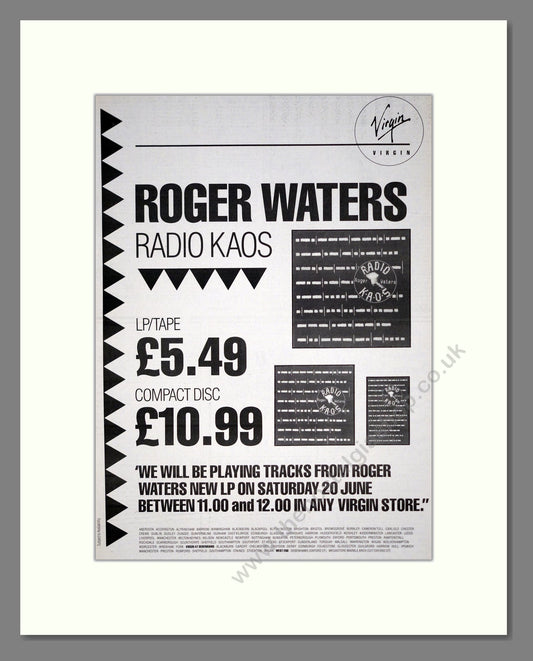 Roger Waters - Radio Kaos. Vintage Advert 1987 (ref AD20135)