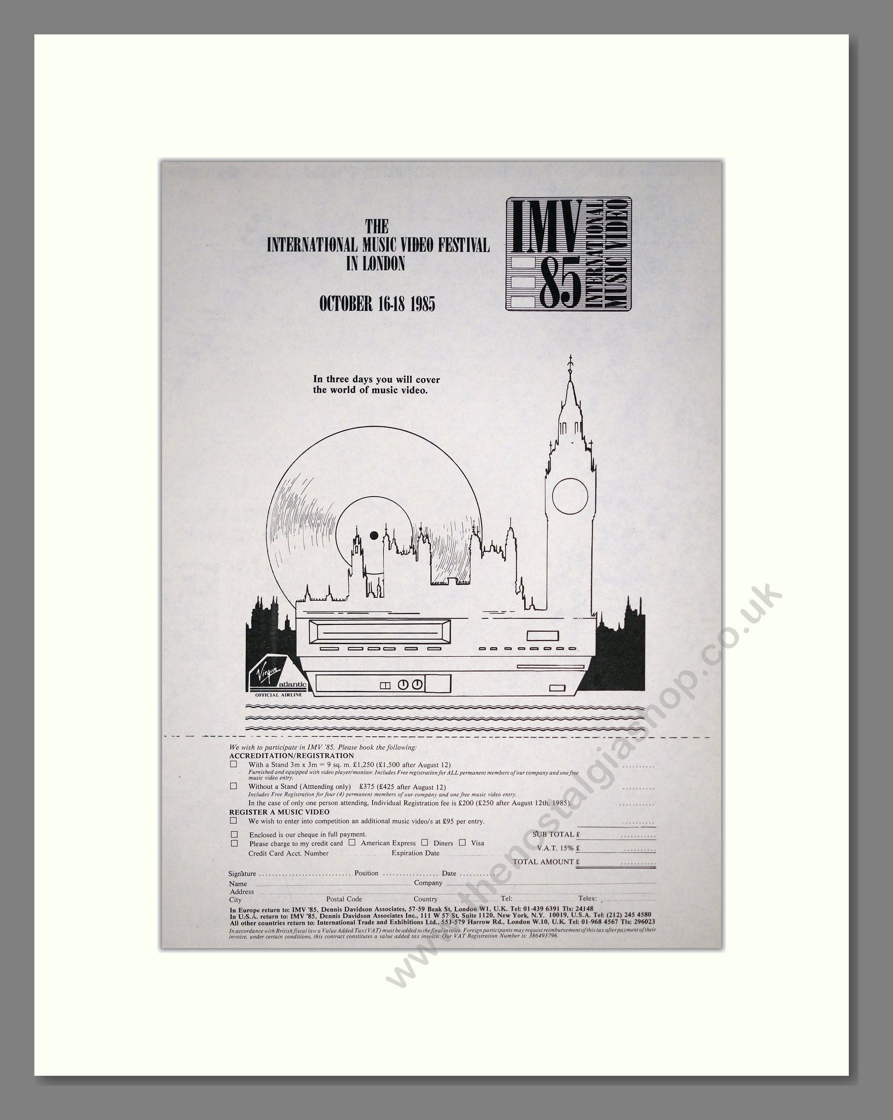 International Music Video Festival - London 85. Vintage Advert 1985 (ref AD20144)