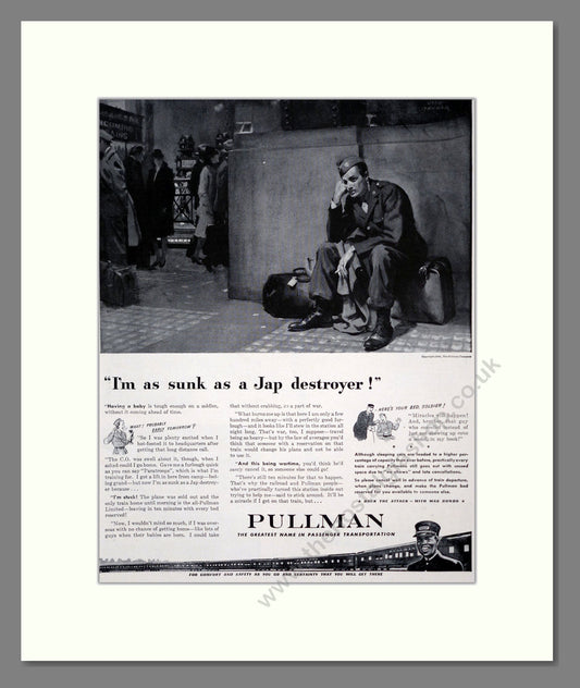 Pullman - I'm As Sunk As A Jap Destroyer. Vintage Advert 1943 (ref AD303327)