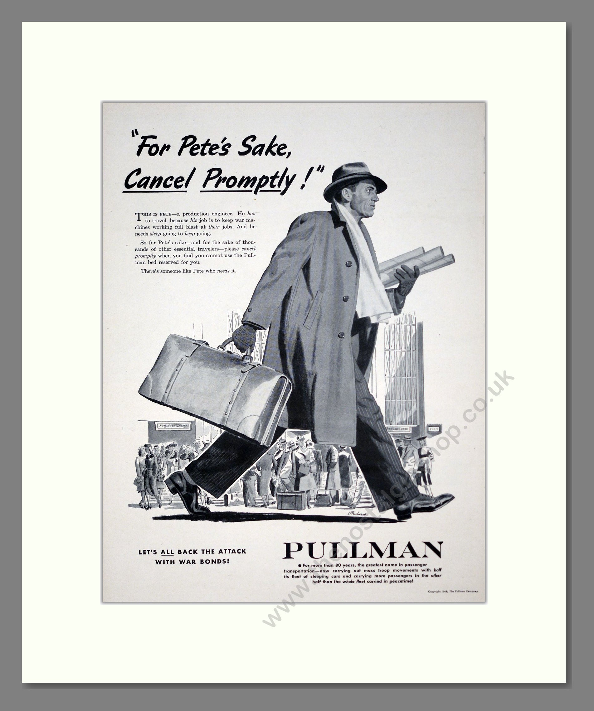 Pullman - For Pete's Sake Cancel Promptly. Vintage Advert 1944 (ref AD303329)