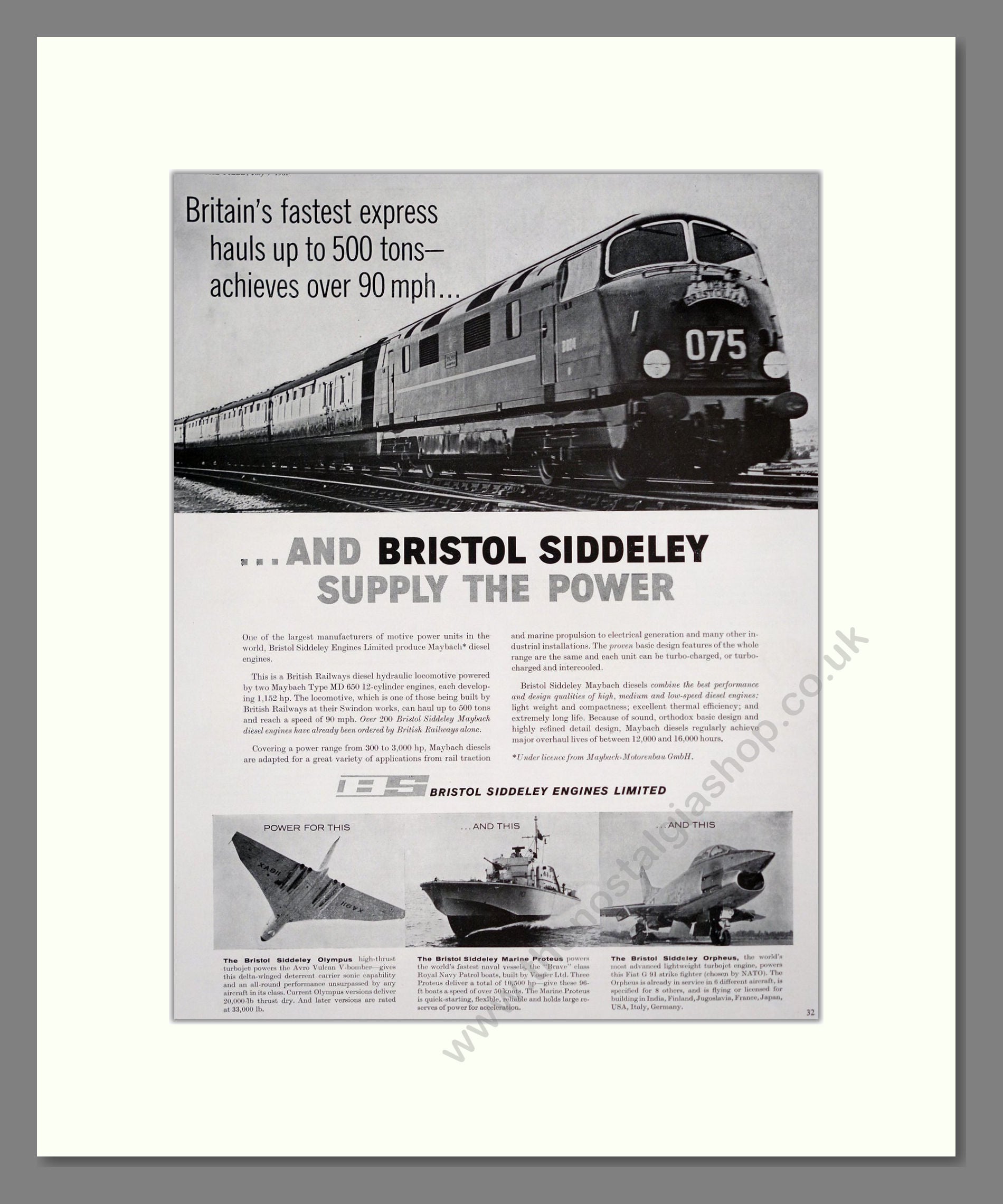 Bristol Siddeley - Britains Fastest Express. Vintage Advert 1960 (ref AD303343)