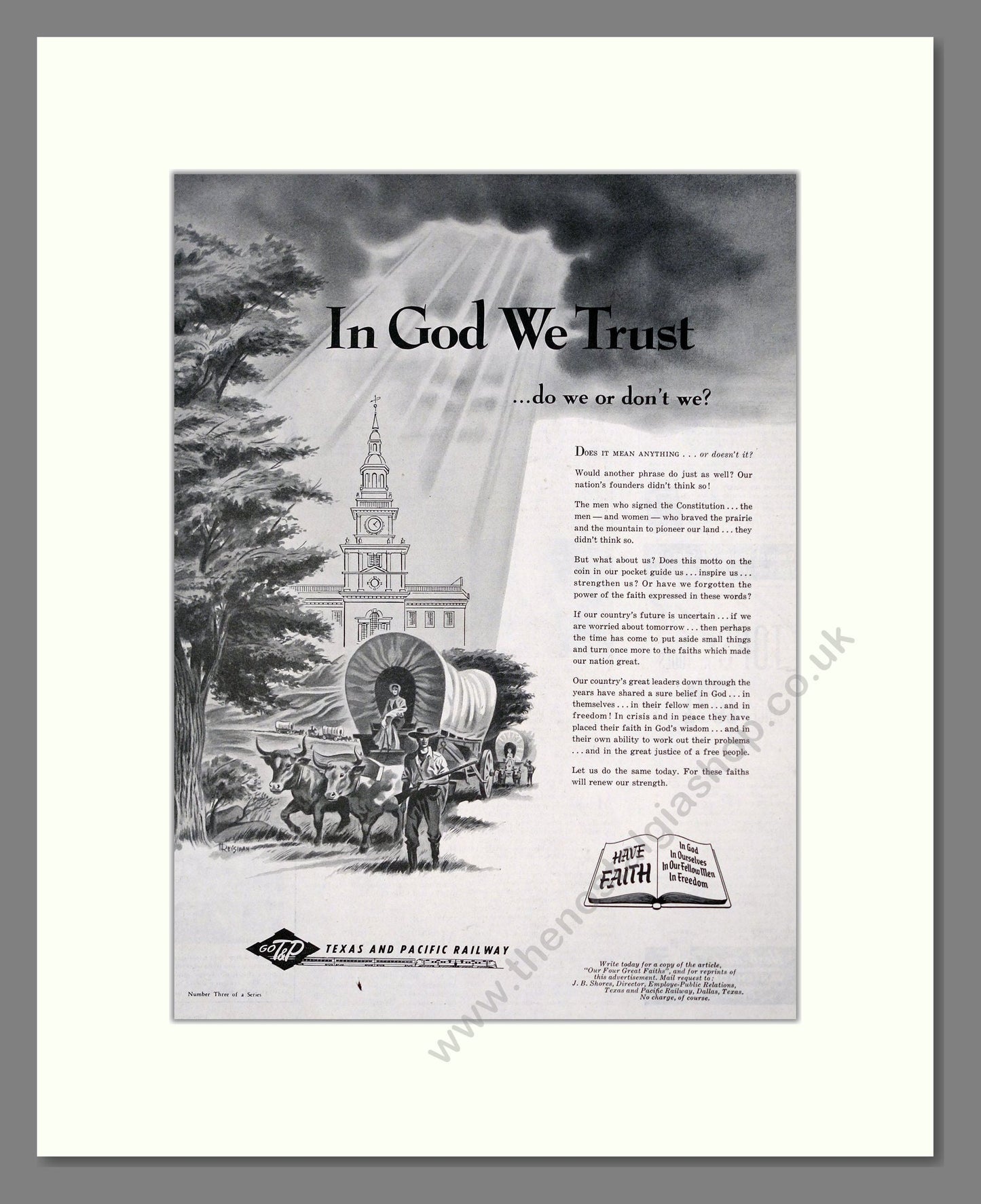 Texas And Pacific Railway - In God We Trust. Vintage Advert 1953 (ref AD303350)