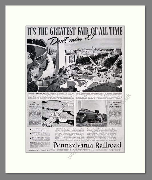 Pennsylvania Railroad - World's Fair. Vintage Advert 1939 (ref AD303365)