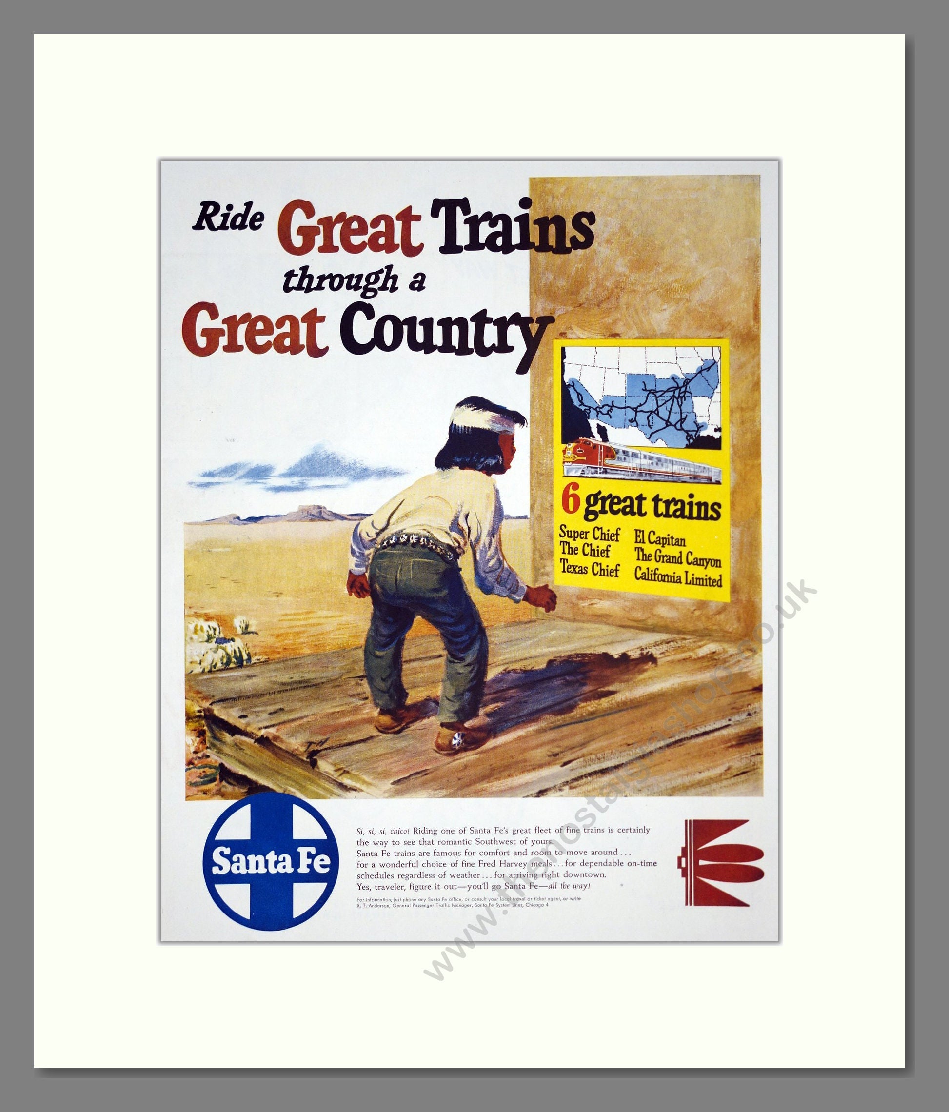 Santa Fe Railroad - Ride Great Trains Through A Great Country. Vintage Advert 1950 (ref AD303371)