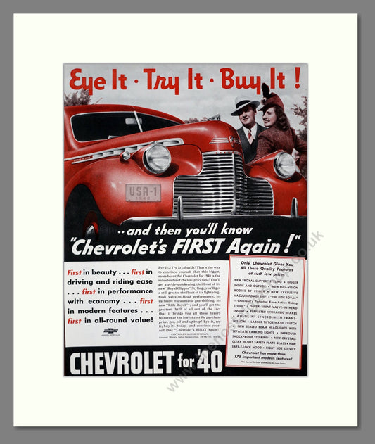 Chevrolet - Eye It, Try It Buy It. Vintage Advert 1939 (ref AD303264)