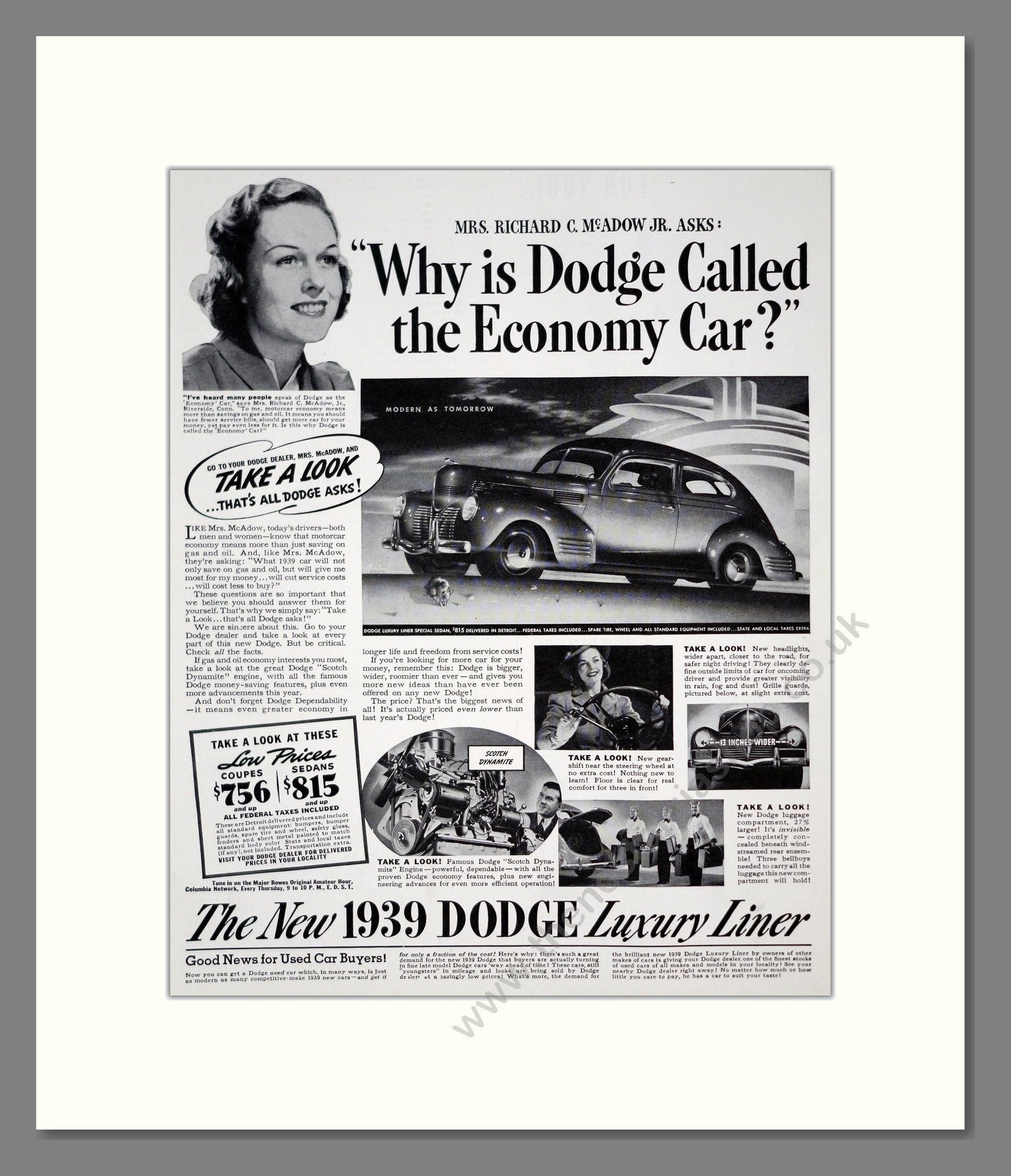 Dodge - Luxury Liner. Vintage Advert 1939 (ref AD303302)