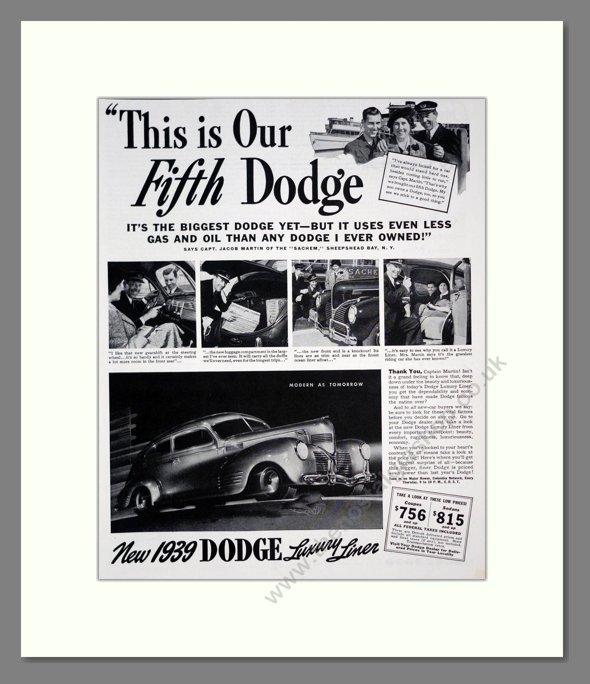 Dodge - Luxury Liner. Vintage Advert 1939 (ref AD303303)