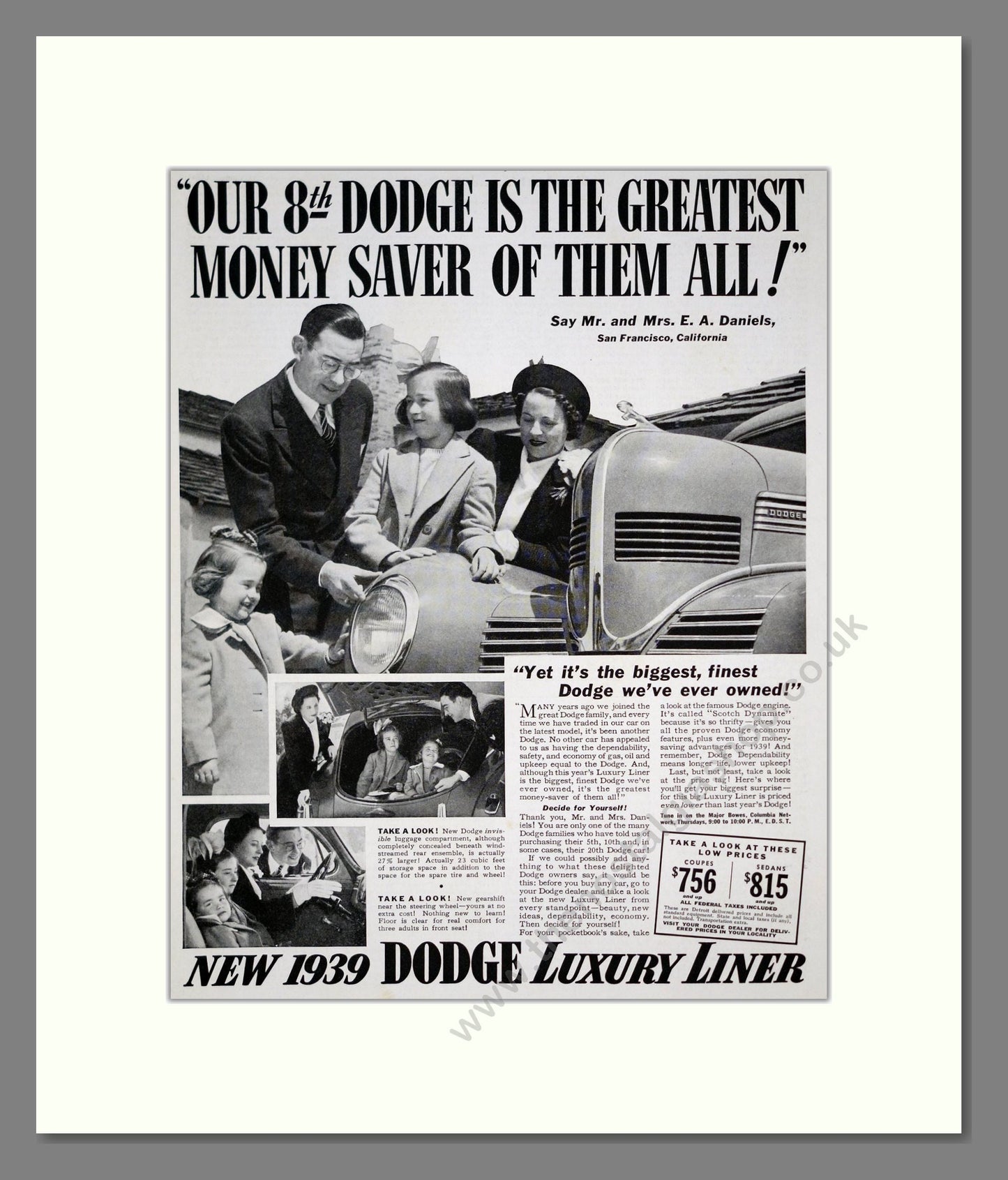 Dodge - Luxury Liner. Vintage Advert 1939 (ref AD303304)