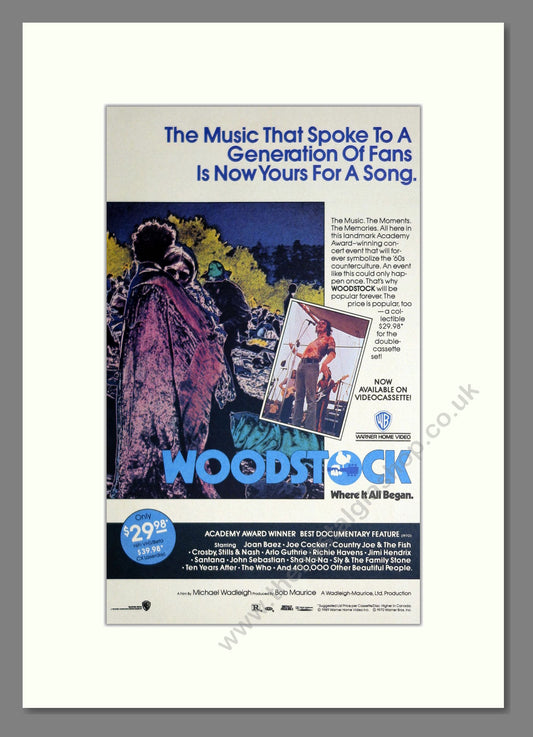 Woodstock Documentary. 1989 Original Advert (ref AD63353)