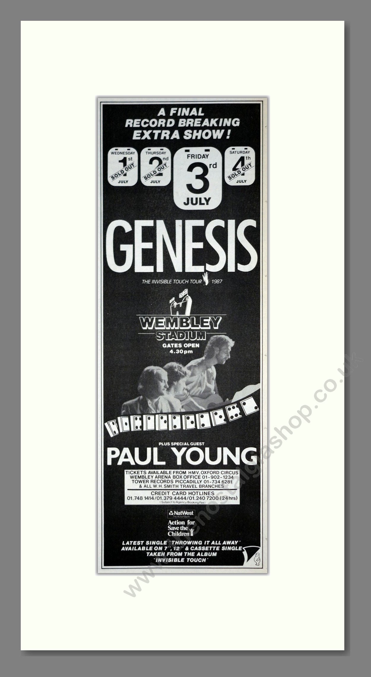 Genesis Invisible Touch Tour Wembley.  Original Advert 1987 (ref AD201378)