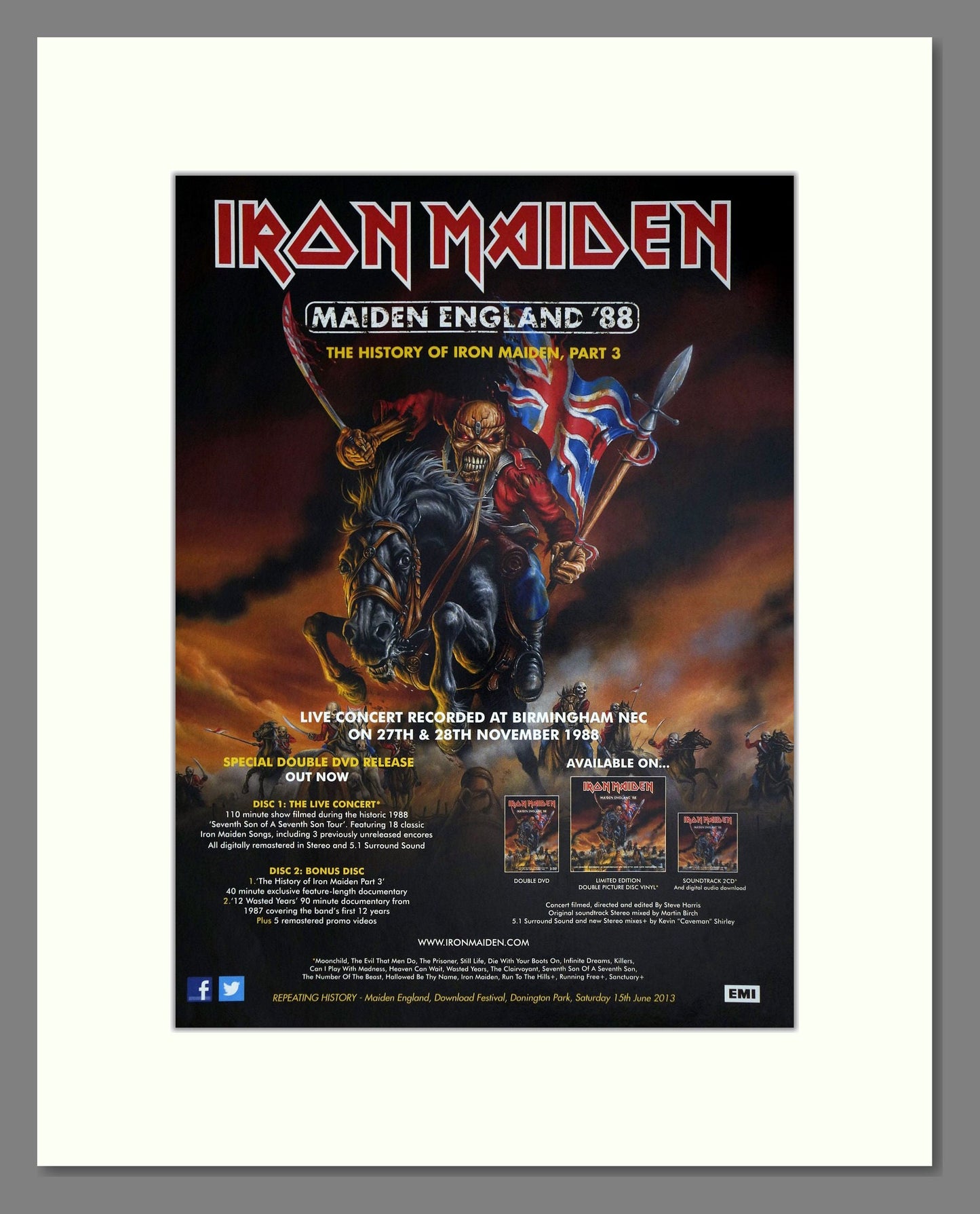 Iron Maiden - Maiden England 88. Vintage Advert 2013 (ref AD63372)