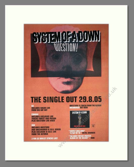 System Of A Down - Question. Vintage Advert 2005 (ref AD63437)