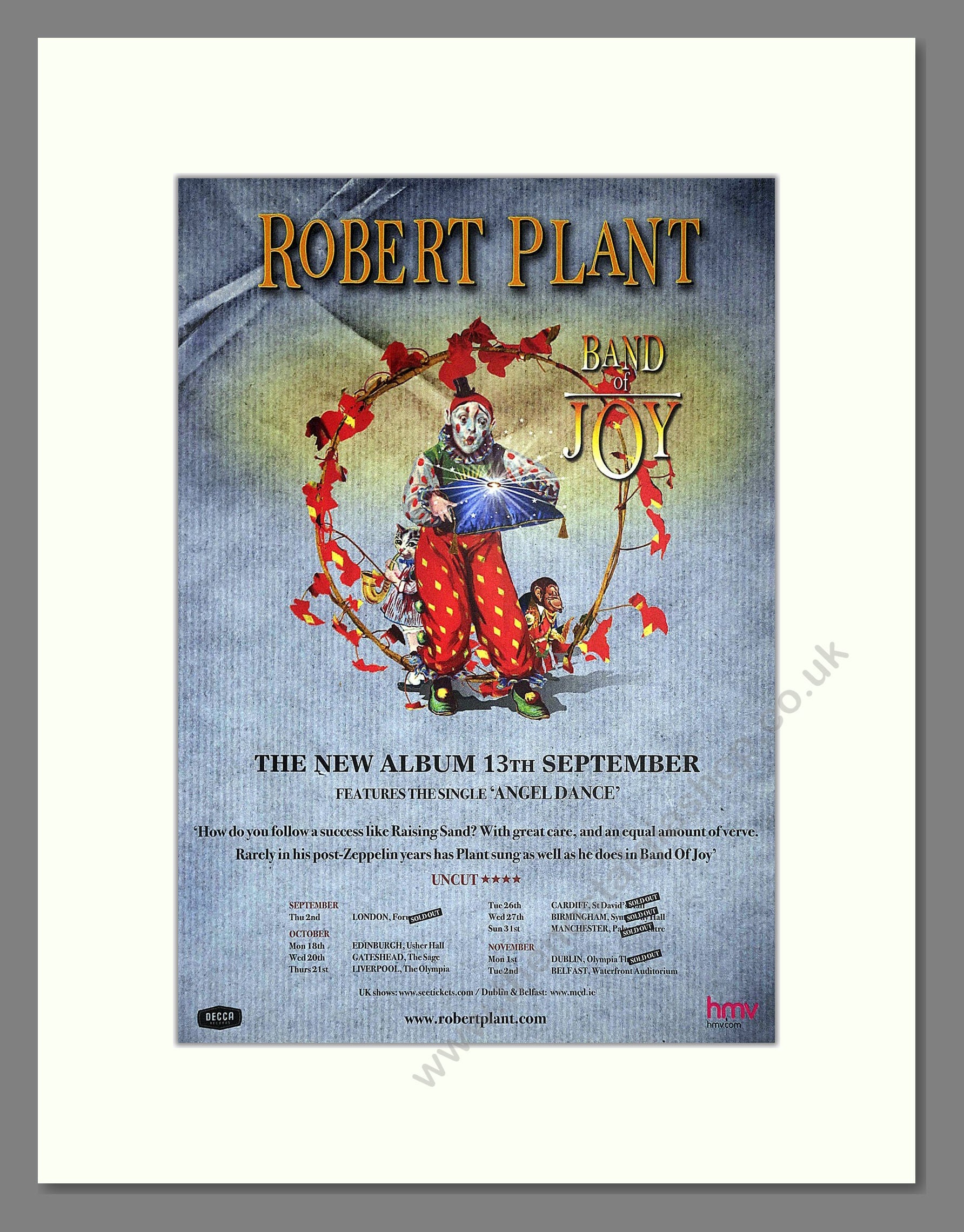 Robert Plant - Band Of Joy. Vintage Advert 2010 (ref AD63485)