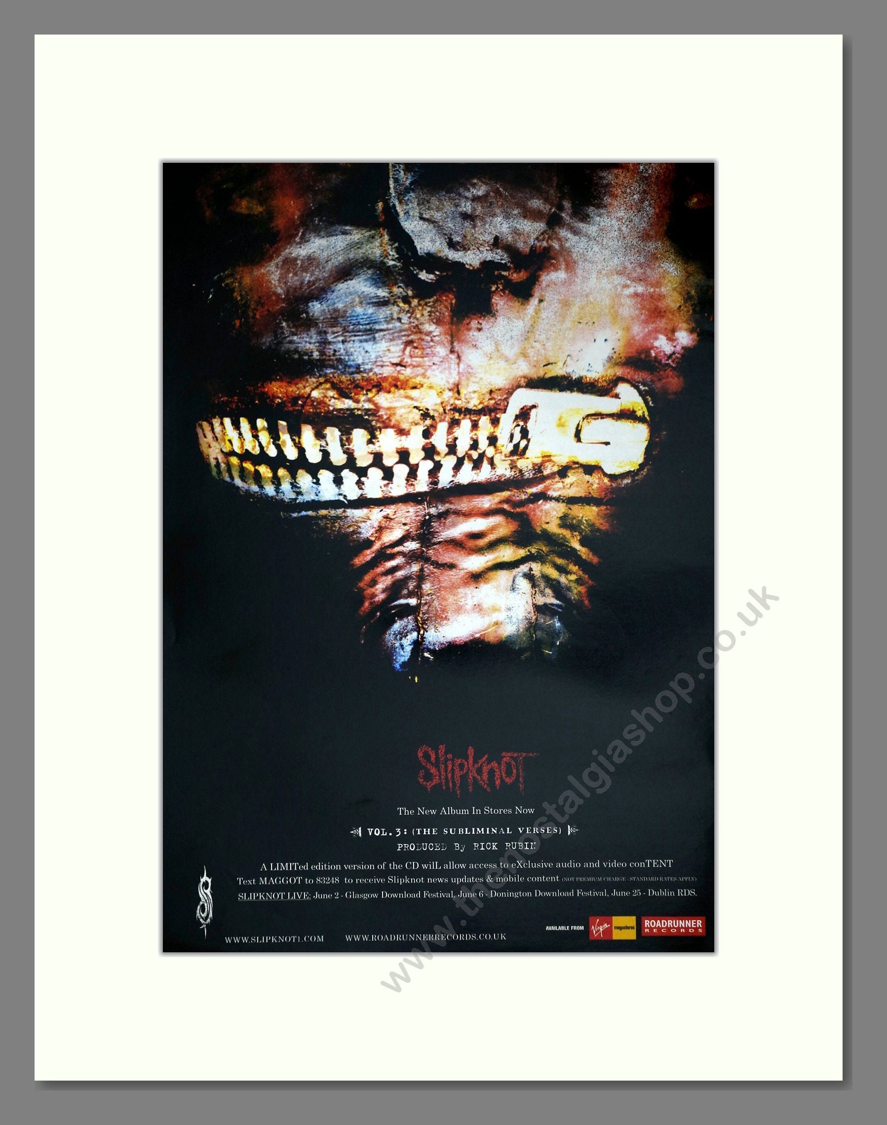 Slipknot - The Subliminal Verses. Vintage Advert 2004 (ref AD63517)