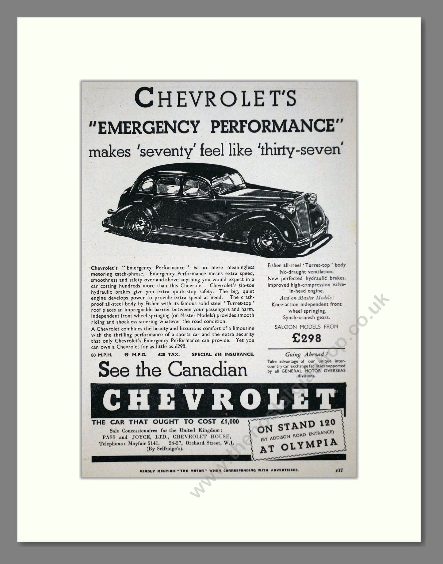 Chevrolet - Emergency Performance. Vintage Advert 1936 (ref AD63591)