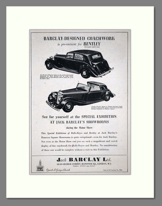 Bentley - Barclay Coachworks. Vintage Advert 1937 (ref AD63609)