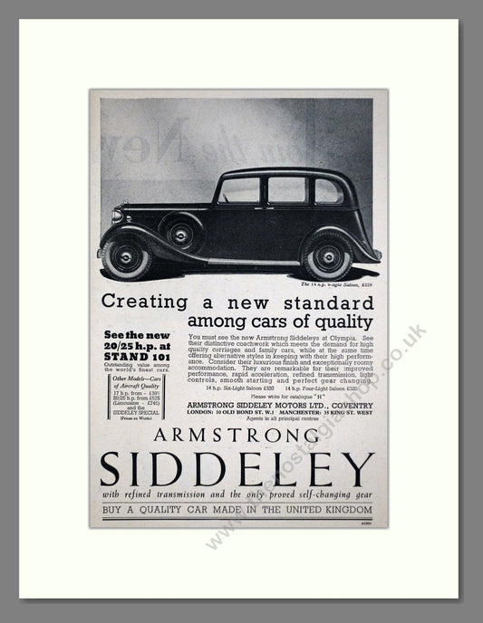 Armstrong Siddeley - 20/25 HP. Vintage Advert 1936 (ref AD63616)