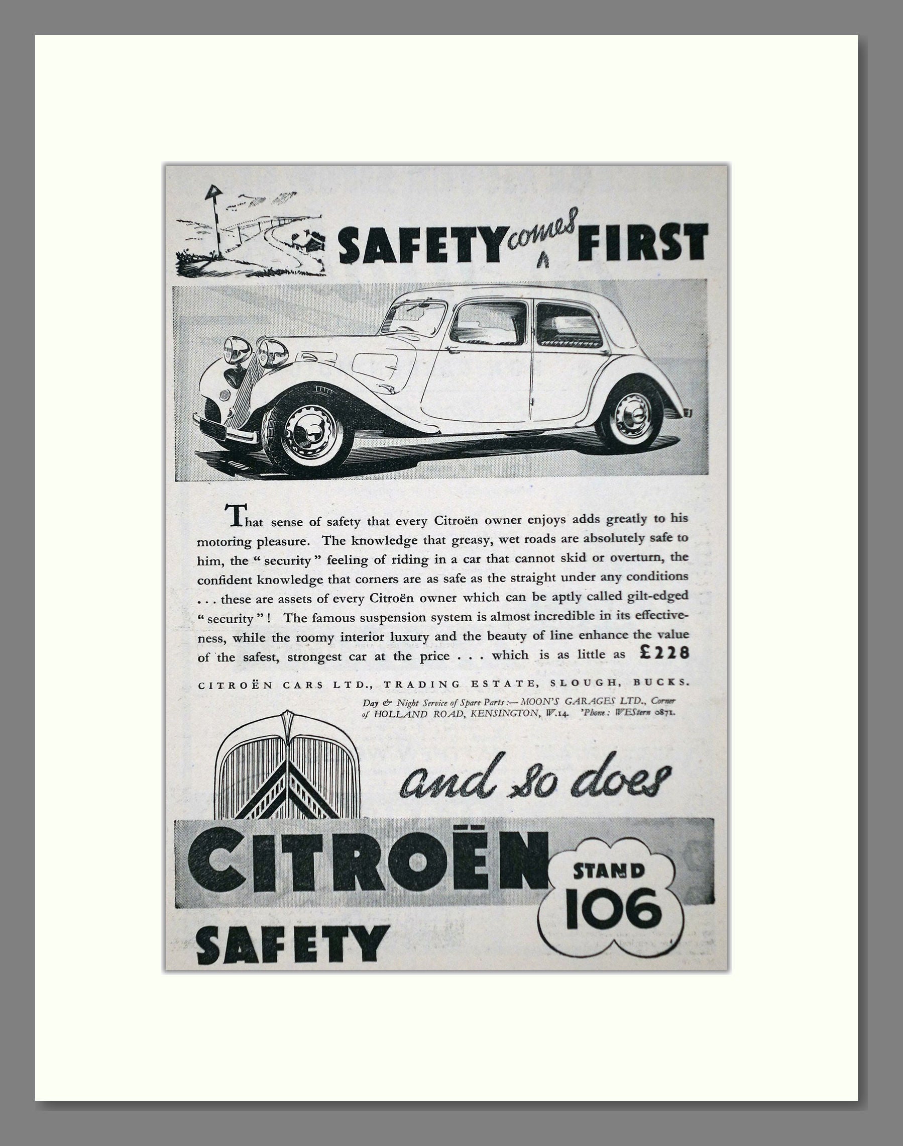 Citroen - Safety Comes First. Vintage Advert 1936 (ref AD63620)