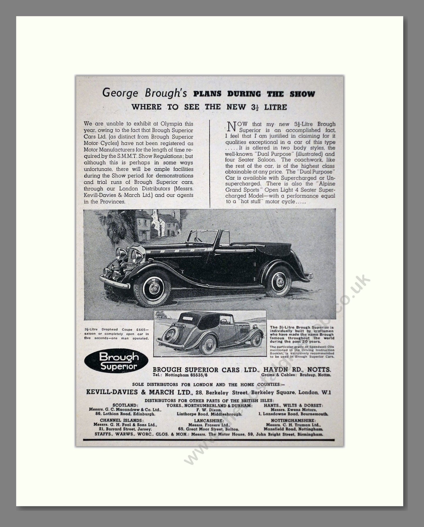 Brough - Superior 3.5 Litre. Vintage Advert 1936 (ref AD63626)