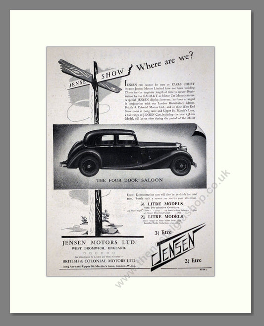 Jensen - Four Door Saloon. Vintage Advert 1937 (ref AD63632)