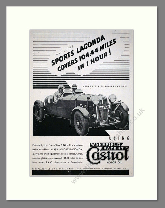 Aston Martin - Sports Lagonda. Vintage Advert 1937 (ref AD63635)