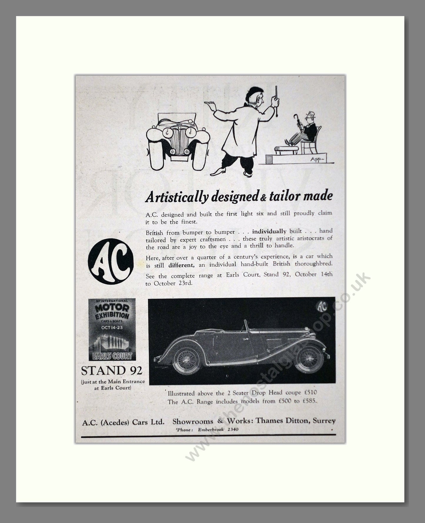 AC (Acedes) - 2 Seater Drop Head. Vintage Advert 1937 (ref AD63643)