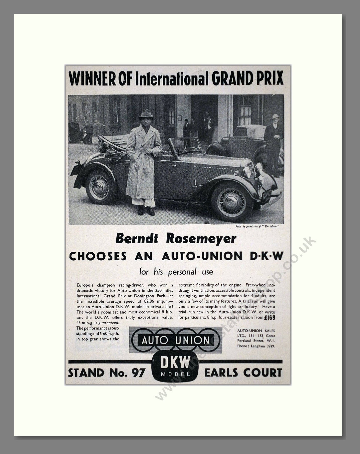 Auto Union - DKW. Vintage Advert 1937 (ref AD63648)