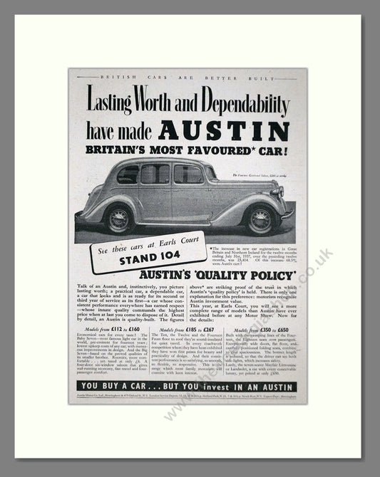 Austin - Lasting Worth And Dependability. Vintage Advert 1937 (ref AD63649)