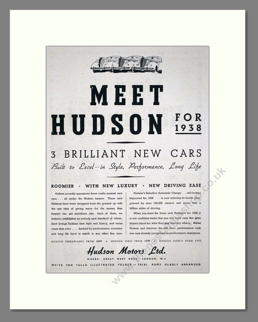 Hudson - Terraplane / Six / Eight (Double Advert). Vintage Advert 1937 (ref AD63653)