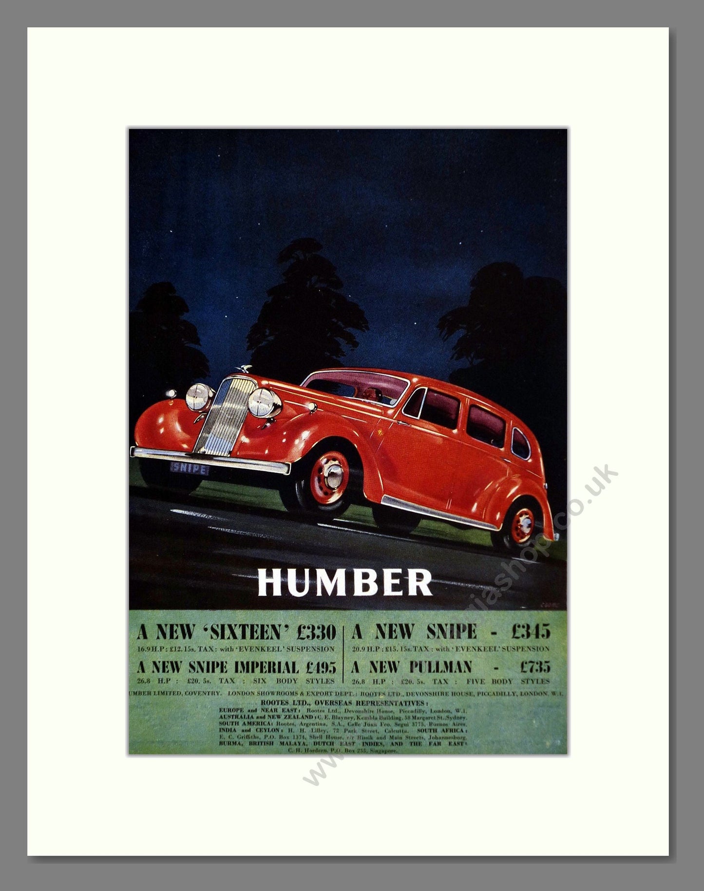 Humber - Sixteen / Snipe / Pullman. Vintage Advert 1937 (ref AD63659)