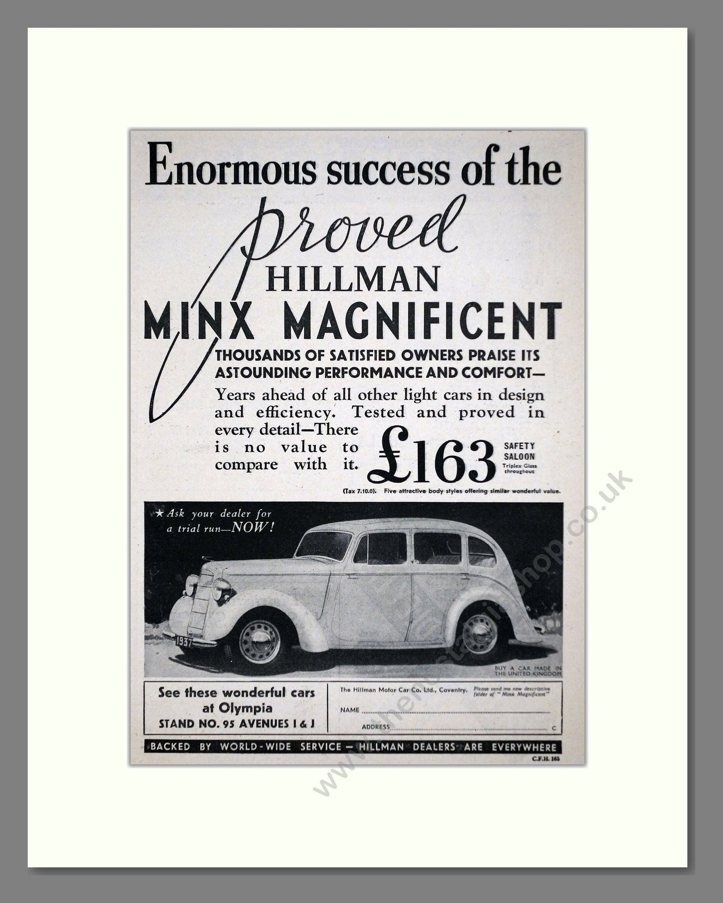 Hillman - Minx. Vintage Advert 1936 (ref AD63663)