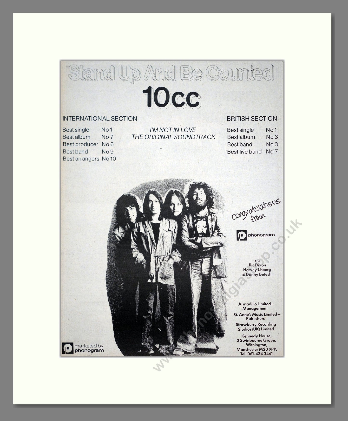 10CC - I'm Not In Love Soundtrack. Vintage Advert 1975 (ref AD20312)