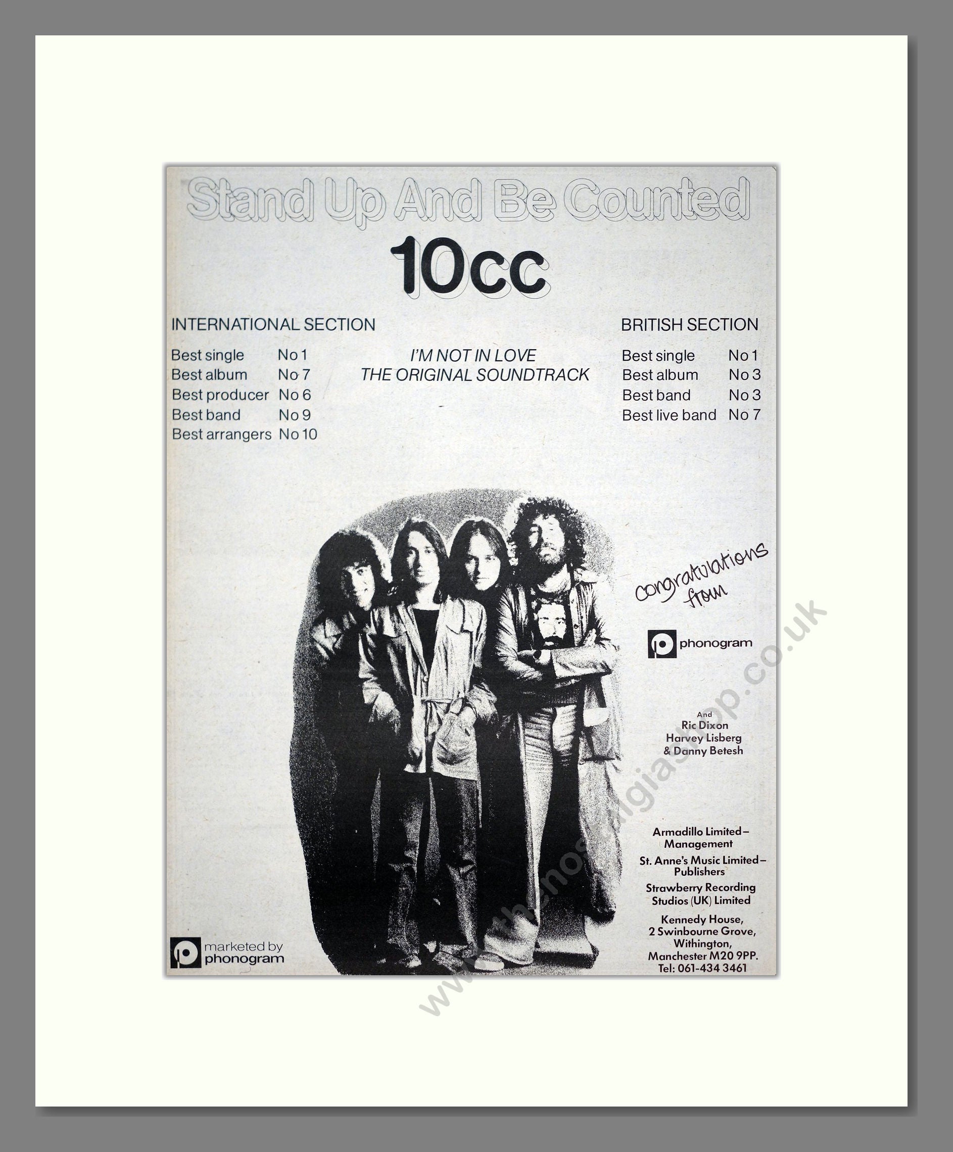 10CC - I'm Not In Love Soundtrack. Vintage Advert 1975 (ref AD20312)