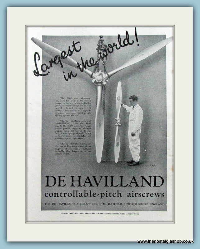 De Havilland Propellers. Original Advert 1937 (ref AD4210)