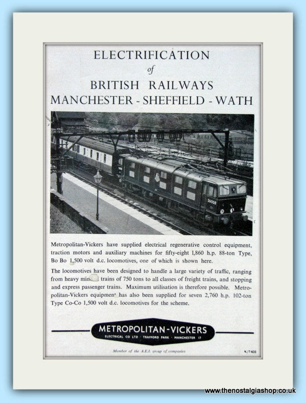 Metropolitan-Vickers Electrical Equipment Original Advert 1956 (ref AD6521)