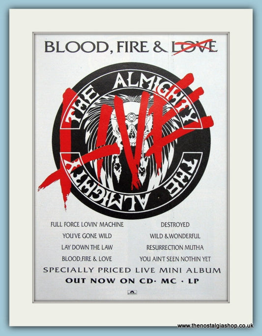 The Almighty, Blood Fire and Live. 1990 Original Advert (ref AD3147)