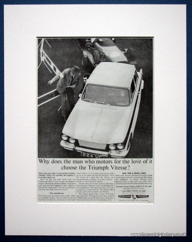 Triumph Vitesse Set of 2 Original adverts 1964 & 1967. (ref AD1345)