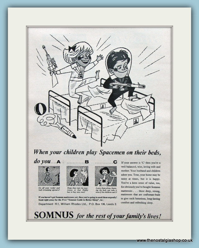 Somnus Mattresses. Original Advert 1959 (ref AD2410)