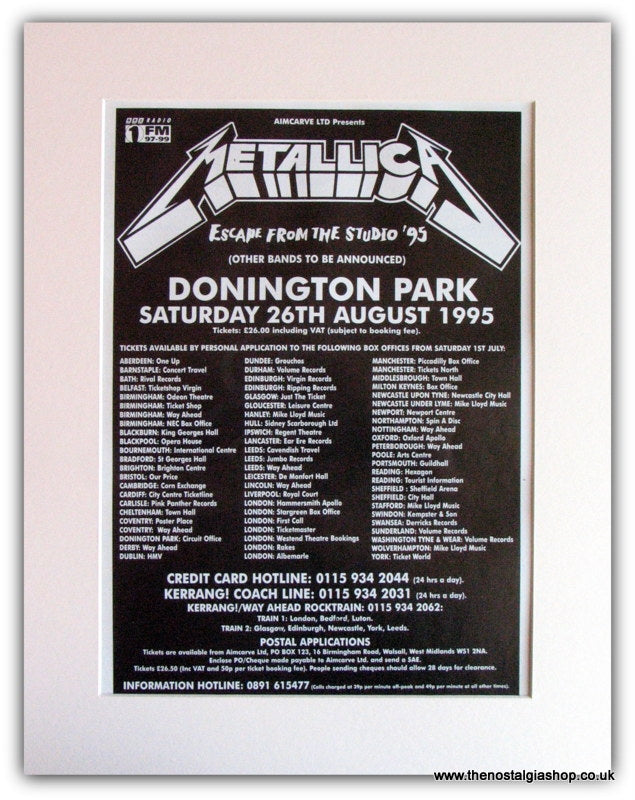 Metallica Tour Advert 1995 Donington Park (ref AD1807)