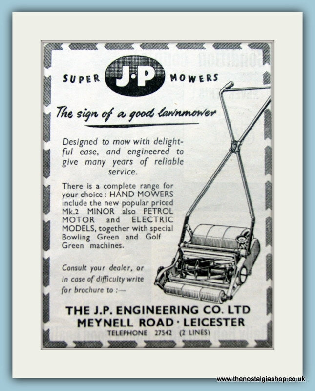 J.P Lawn Mowers. Original Advert 1951 (ref AD4628)