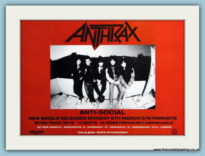 Anthrax Set of 3 Original Adverts I'm The Man, Indians, Anti-Social 1980's (ref AD3054)