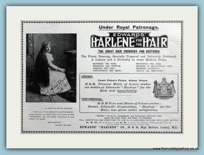 Edwards' Harlene for the Hair. Original Advert 1899 (ref AD6016)