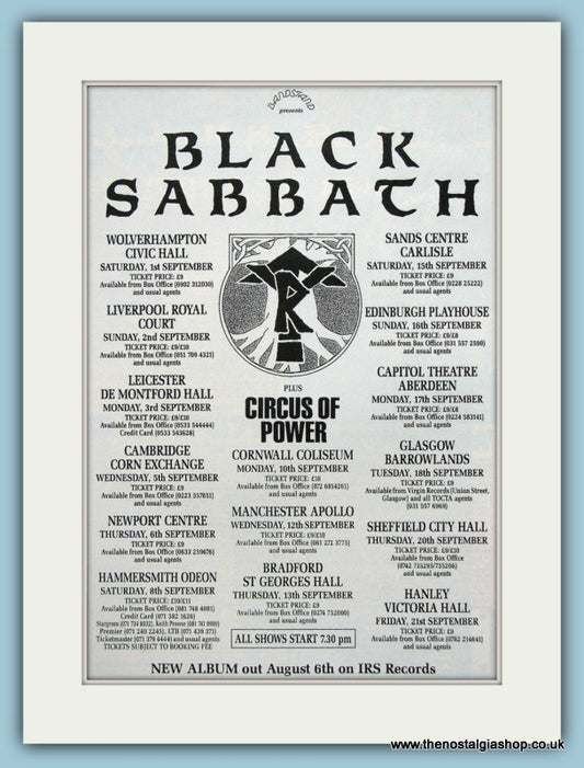 Black Sabbath Tour Dates Original music Advert 1990 (ref AD3400)