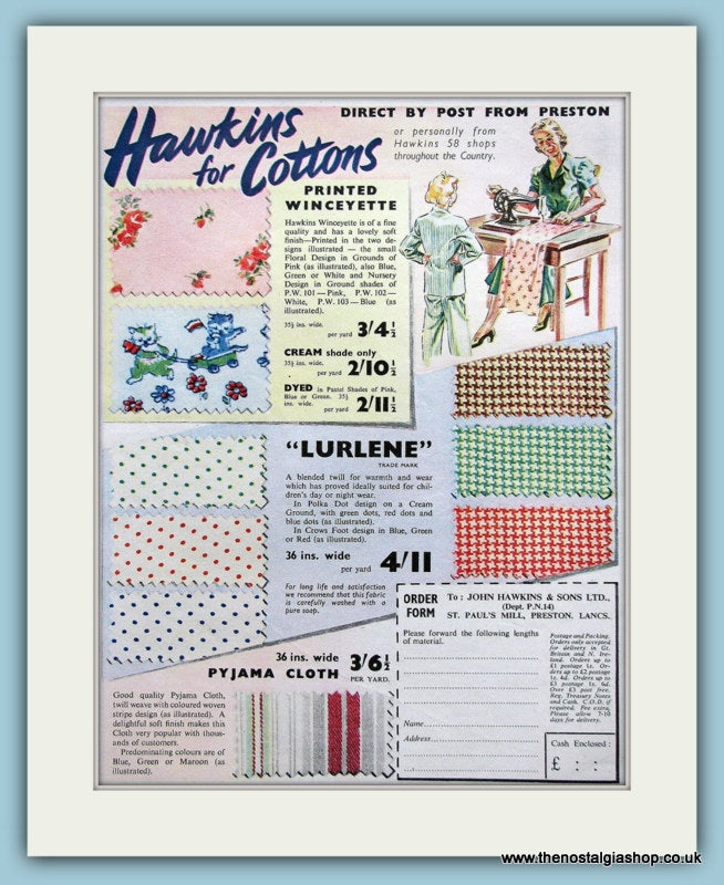 Hawkins Cottons. Original Advert 1960s (ref AD3548)