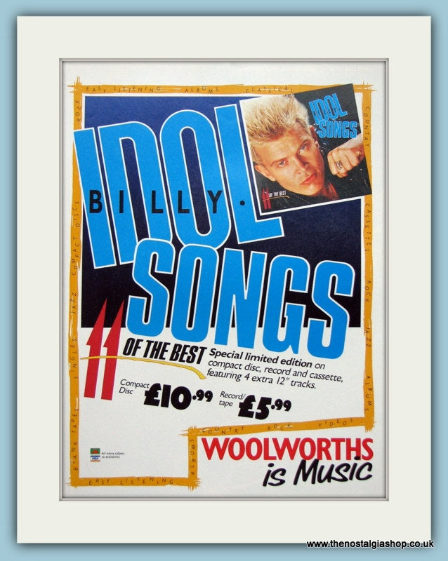 Billy Idol Songs 11 Of The Best Original Music Advert 1988 (ref AD3493)